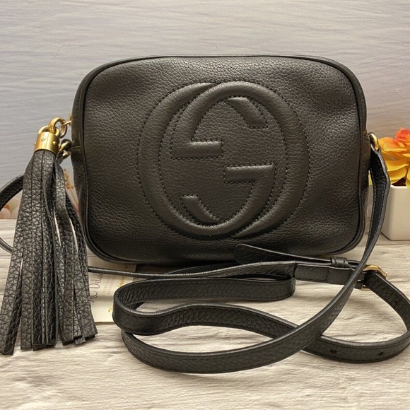 GUCCI Soho Disco Black Leather Crossbody Purse Shoulder Bag (A018656828)